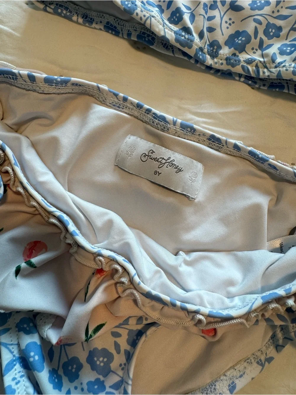 SweetHoney Size 8Y Blue & Light Pink Floral Ruffle Bikini Set
